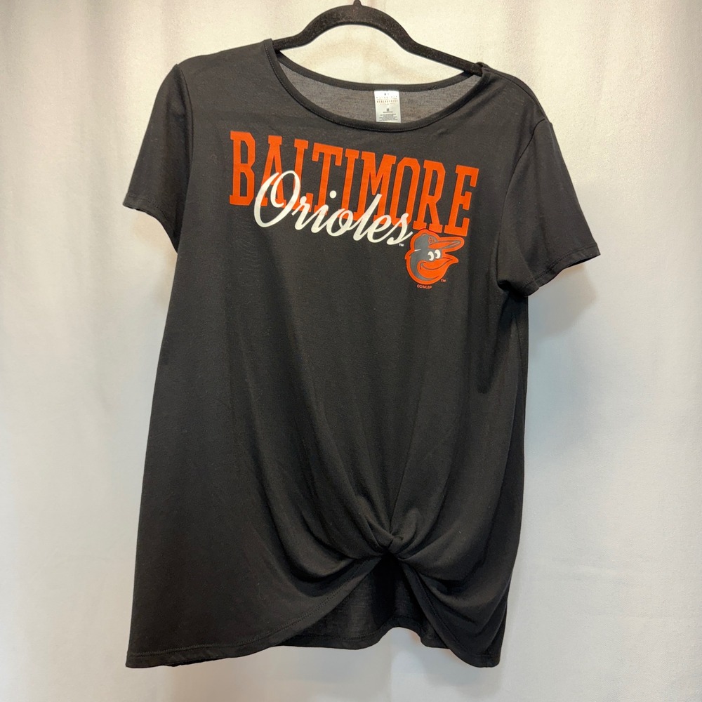 Baltimore Orioles MLB T-Shirt Women Medium Black Front Knot Graphic Tee